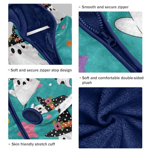 Halloween Ghosts with Witch Hats Toddler Fleece Jacket Girl Boys Hooded Fleece Jacket Coat Warm Outwear Zip-up 3-10T3