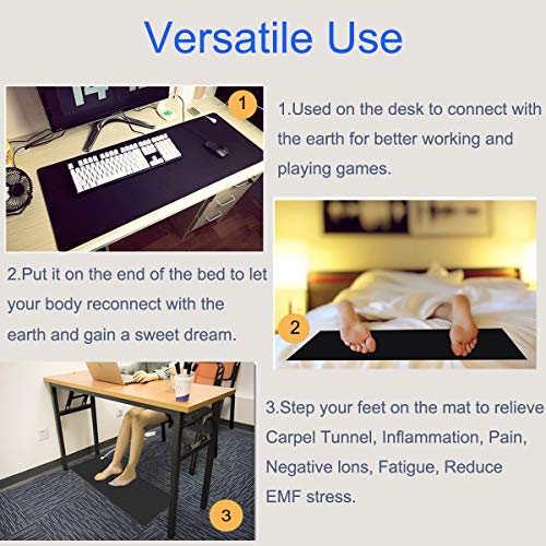 Grounding Mat, Universal Grounding Pad For Computer, Foot And Bed, Grounded Foot Therapy,, Relieve Pain, Inflammation, Negative Ions, Carpel Tunnel For Better Working And Playing Games（39’’ X 11.8’’) #TOP4