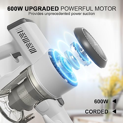 Girnoor Vacuum Cleaner, 600W Powerful 20Kpa Suction Corded Stick Vacuum Cleaner With Led Floor Head, Self-Standing &Multi-Tool, Lightweight Handheld Vacuum For Hardwood G165 #TOP1