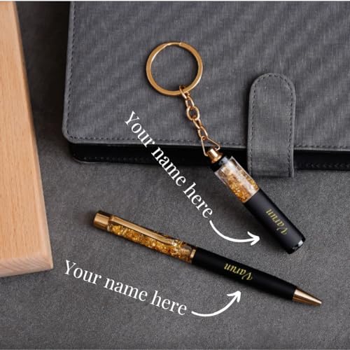 Image of ncgifts Customized Keychain Gift Set | Personalized Metal with Name Engraving | Gold Flakes & Keychain Combo | Custom Name for Men & Women | Ideal for Corporate & Birthday Gifting
