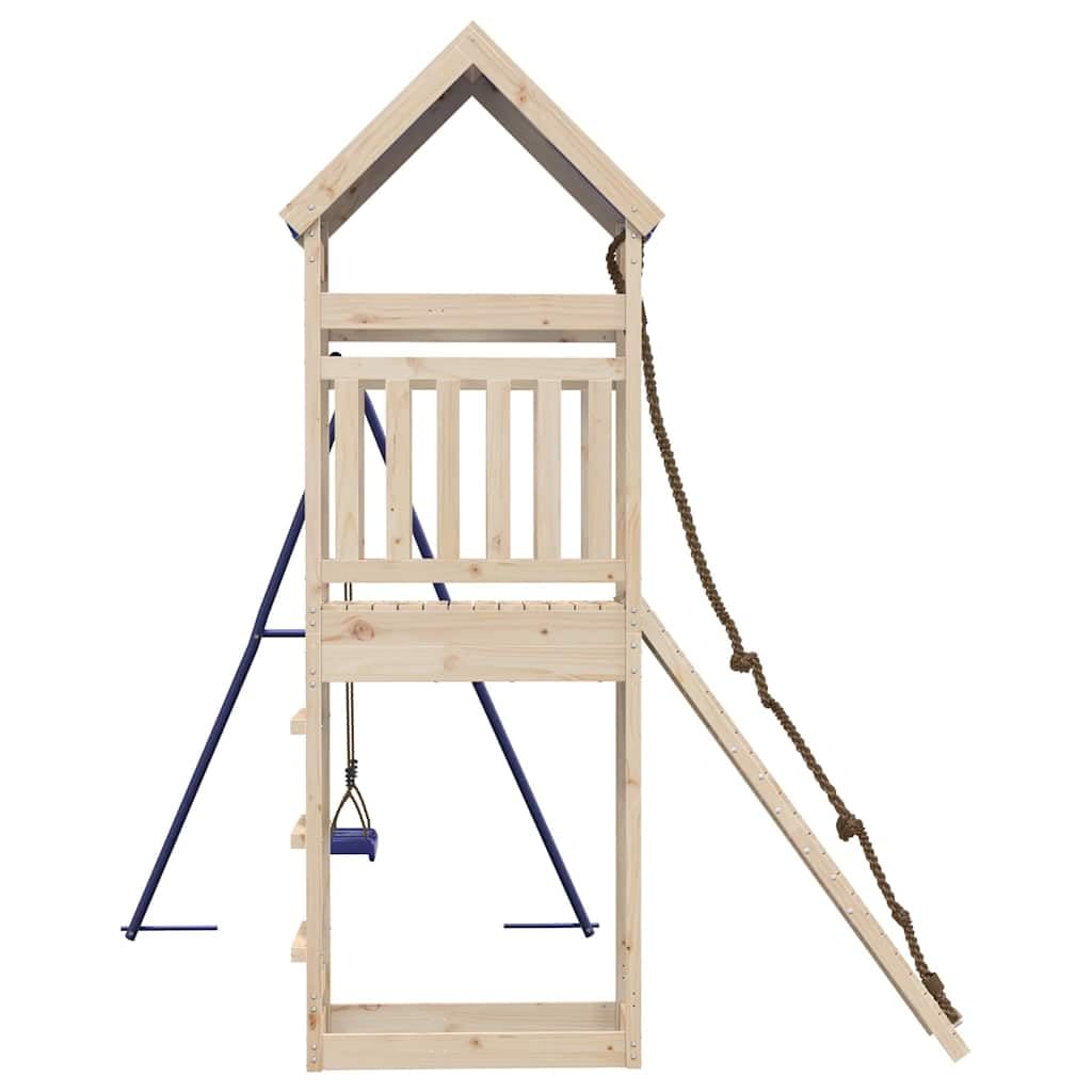 Spielturm Massivholz Kiefer mit Schaukel, Klettergerüst, Sandkasten und Rutsche für Garten, Outdoor Kinderspielplatz mit Kletterwand, Strickleiter und stabilem Rahmen für Bewegung und