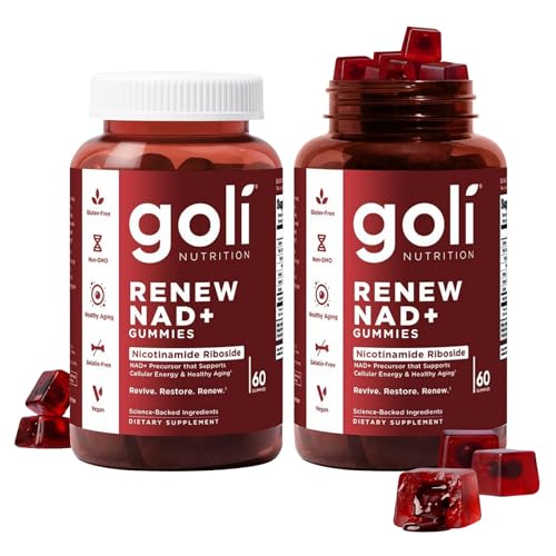 Goli Worlds First Renew NAD+ 60 Count Each (2 Pack 120 Total) Nicotinamide Riboside (NR) Cellular Energy & Healthy Aging Support Vegan Non-GMO Gelatin-Free Liquid-Center Gummies