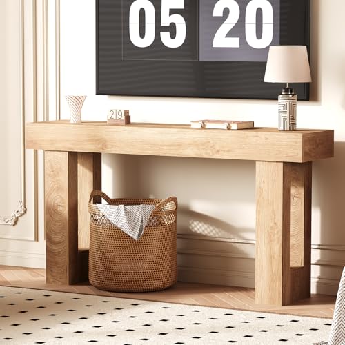 63 Inch Farmhouse Console Table for Entryway, Slim Wood Sofa Side Table, Modern Minimalist Decorative Furniture for Living Room, Hallway, Front Door, Natural