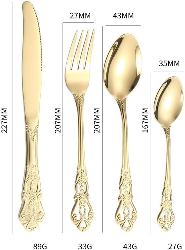 Silverware Flatware Set, 16-piece Retro Palace Stainless Steel Cutlery Steak Knife, Fork And Spoon Set Light Luxury Embossed Gift Box(Silver)