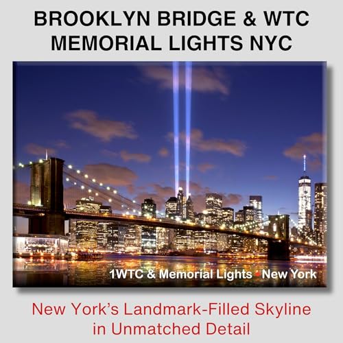 Imán de recuerdo Brooklyn Bridge y Tribute en luz miniatura 2