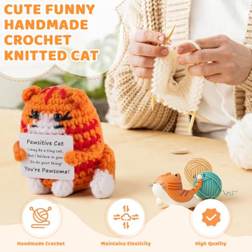 Image of Zibuyu Crochet Toys, Orange Cat Soft Toy with Positive Message Cards, Uplifting Inspirational Gift for Office, Classroom, Home Decor, Thoughtful Encouragement Ornament for Daily Motivation