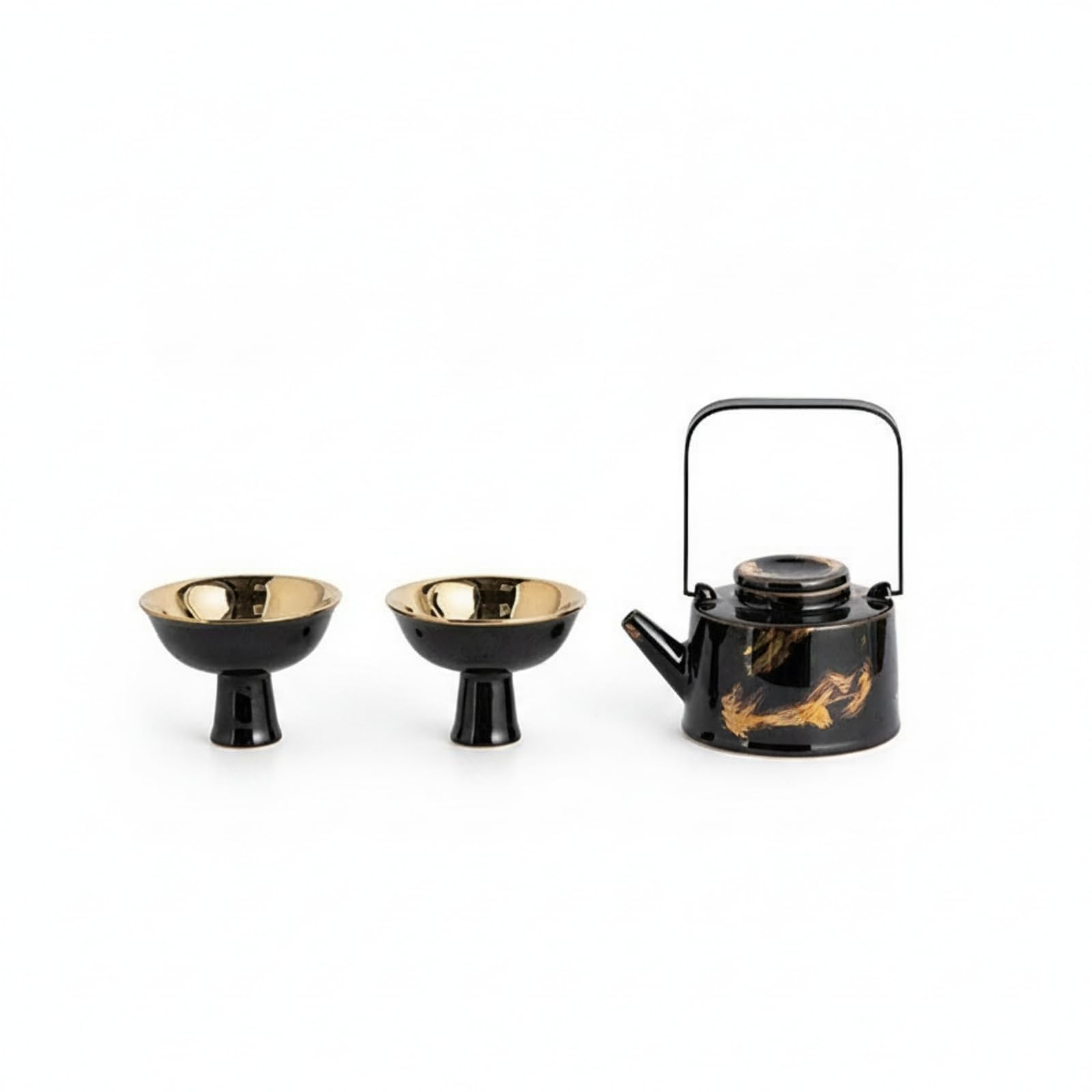 F Fityle 3 Piezas Tetera con Tazas Juego de Té Set de Cerámica Servicio de Té con Lateral y Asa de Arco Tono Metal Adecuada para Reuniones Pequeñas Pausa de Trabajo, style to 2
