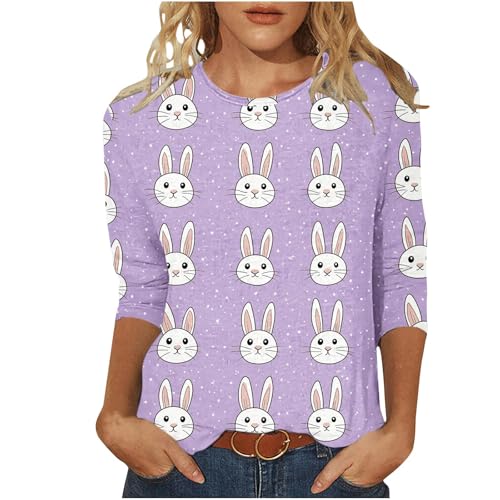 Blusa de manga 3/4 para mujer, estampado de conejo, camiseta de corte holgado, cuello redondo, blusa de verano, suéter de moda para primavera, verano, suéter para fiestas, adolescentes, niñas, tops