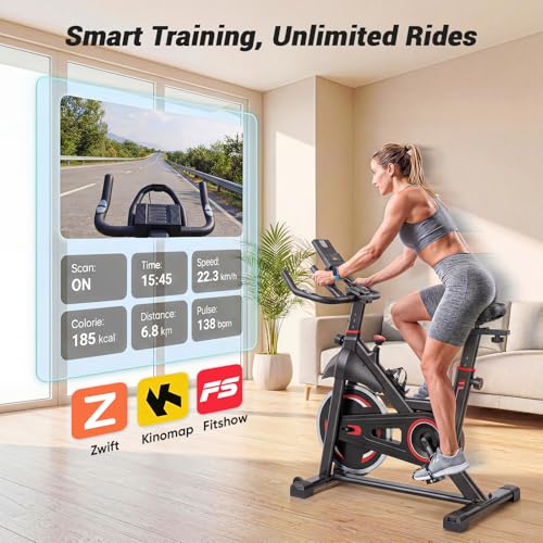 Image of OLIXIS Exercise Bike with APP Control, Brake Pad Stationary Bikes with Quiet Magnetic Resistance, Indoor Cycling Spin Workout Bike with 300.0 lbs Weight Capacity,Orange /Red /Blue