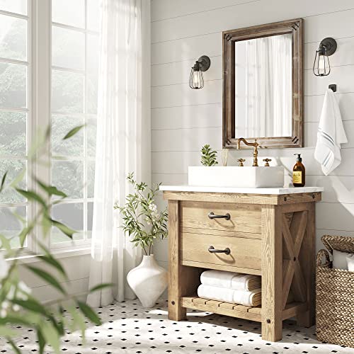 Barnyard Designs 18X24 Metal & Dark Wood Farmhouse Wall Mirror, Wooden Large Rustic Wall Mirror, Bedroom Mirrors For Wall Decor, Decorative Wood Wall Mirror Living Room, Bathroom Vanity Mirror, Brown #TOP3