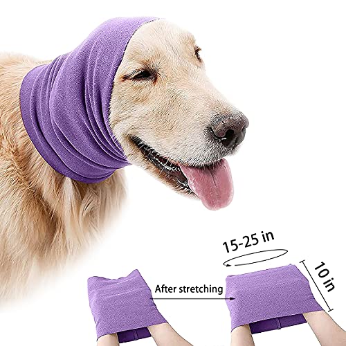 Image of Quiet Ears for Dogs Anxiety Barking Dog Ear Covers Muffs Snood for Noise | 2PCS Ear Hearing Earmuffs Fireworks Protection Anti Anxiety Dog Hat Large Dog (Purple & Grey)