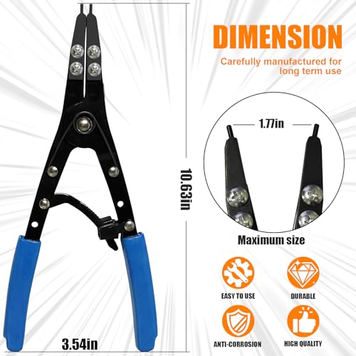 Image of 38700 Snap Ring Pliers External 10 inch Large Heavy Duty Ratchet Locking Design Anti-slip Circlip Pliers Blue Automotive Removal Tool Kit Compatible with Ford Super Duty Pickups 2007 and Newer (Blue)