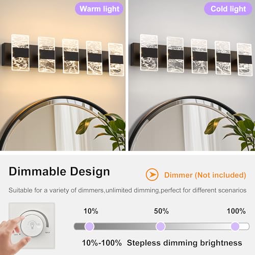 Image of Modern LED Bathroom Light Fixtures Dimmable 5-Light Black Vanity Light