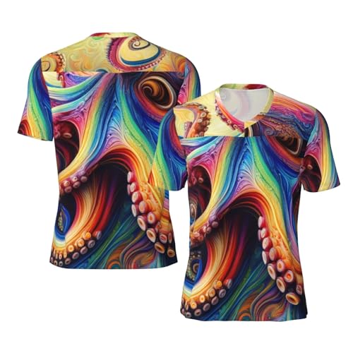 Stylish Athletic Sports Jersey Inkfish-Colorful-Tentacles Men's Rugby Jersey Small