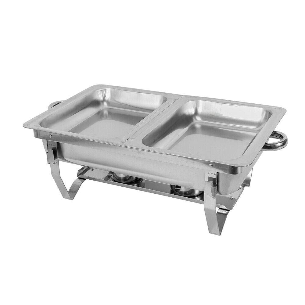 Scaldavivande da ristorante, fornello rettangolare da buffet con 2 padelle di dimensioni medie e telaio pieghevole, utensili da portata da 7,5 l, per ristorante, catering, feste, matrimoni