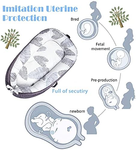 EAQ Baby Lounger Baby Nest for Co Sleeping Baby Bassinet Soft Breathable Perfect for Newborn Gift 100% Cotton Napping or Traveling for 0-18 Months (leaf)