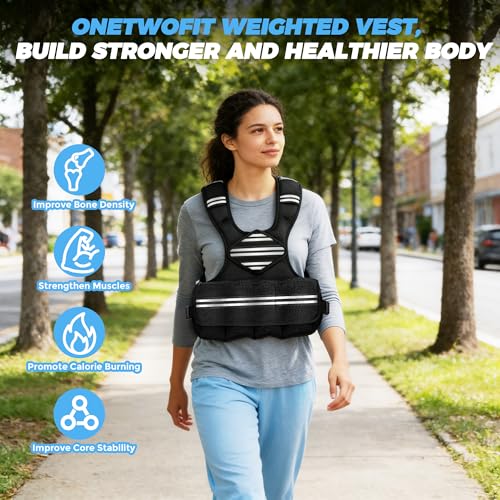 Image of 18 LBS Adjustable Weighted Vest Women Men, Weighted Walking Vest with 8 Iron Weights & Reflective Strip, Strength Training Weight Vests for Walking Running Workout, Large Zippered Pocket