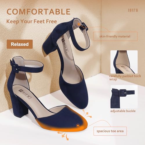 IDIFU IN3 Closed Toe Heels for Women High Chunky Block Heels Women's Pumps Comfortable Dressy Wedding Bride Party Homecoming Prom Work Shoes Fashion Ankle Strap Round Toe Dress Shoes3
