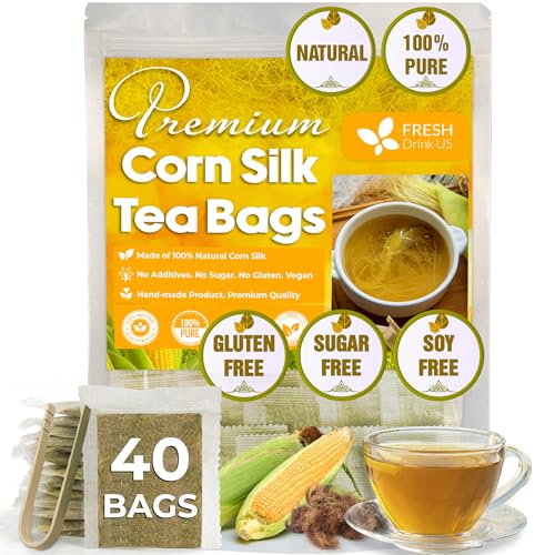 Image of FreshDrinkUS, Premium 40 Tea Bags Corn Silk Tea, 100% Natural & Pure from Corn Silk. Corn Silk Herbal Tea. Clean Ingredients. Made with Eco-ConsciousTea Bags. No Sugar, No Caffeine, Vegan.
