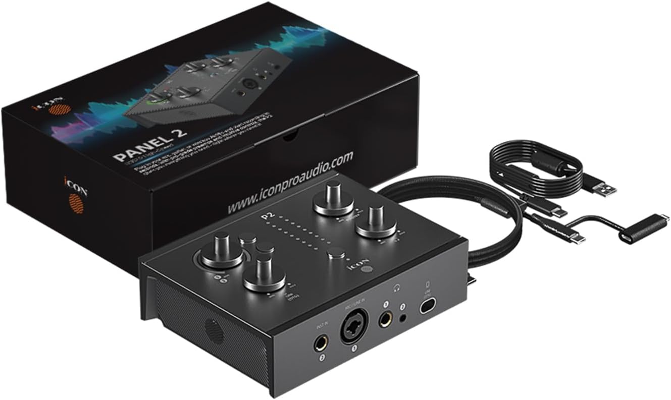 iCON Panel 2 USB Audio Interface Bundle with Nova Condenser Microphone & Tactile Controls for Live Streaming, Podcast & Gaming - Studio Kit for Mac/PC