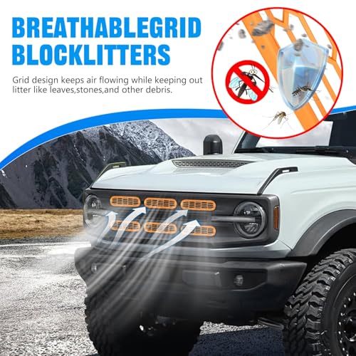 Image of Front Grill Mesh Grille Inserts Cover Frame, Front Bumper Inserts Grill Guard Clip-on Decoration Accessories for Ford Bronco Offroad 2 /4 Door 2021 2022 2023 2024 2025 (Yellow)