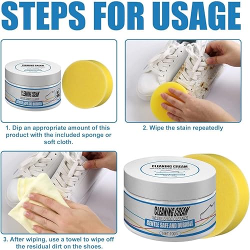 Image of White Shoe Cleaning Cream Stain Remover,Shoes Whitening Cleaning,Stain Remover Cleansing Cream for Shoe,Sneaker Cleaner White Shoes,for Leather Shoes,Sports Shoes,Canvas Shoes