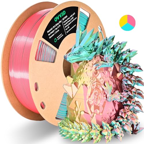 OVVNYXE OVV3D - Filamento PLA de 0.069 pulgadas, tricolores, filamento PLA de seda para impresora 3D, filamento PLA arcoíris con seda PLA azul cielo, rosa y amarillo, filamento de impresión 3D +/-0.02