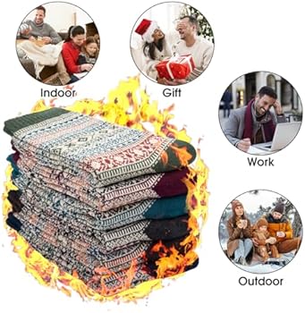 Justay Wollen sokken voor heren, warme dikke thermische sokken, winter, gebreide sokken, katoenen sokken, slijtage/gezellig, ademend, 6/5 paar kerstcadeaus voor mannen, D1