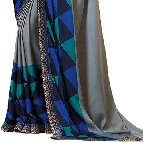 Image of RAJESHWAR FASHION WITH RF Women's Printed Georgette Sarees For Women With Jacquard Work Lace Border & Blouse Piece (Multicolored)