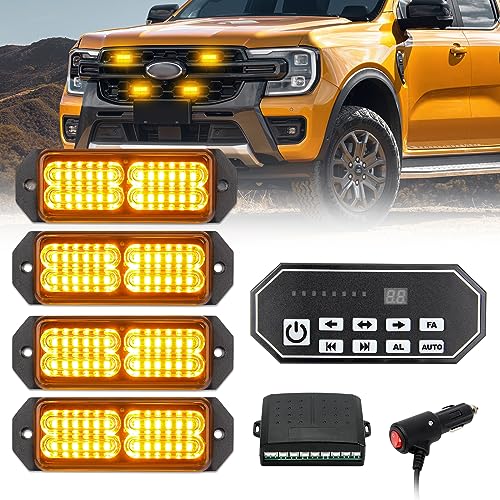 Luces estroboscópicas LED ámbar 4 en 1 para vehículos con interruptor de 9 teclas y 20 modos