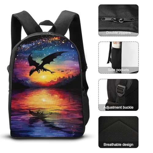 Flying Dragon Stars Night Sky Large Travel Backpacks Carry on Backpack Weekender Bag with 2 Storage Pockets for Men And Women3