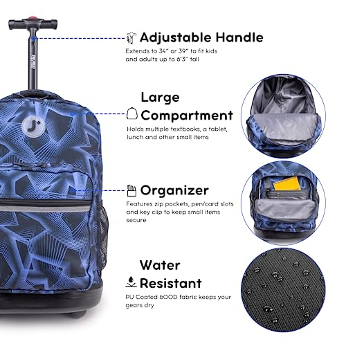 Image of J World Sunrise Kids Rolling Backpack with Wheels for Girls Boys, Roller Bookbag for School, 18 x 13 x 9 Inches, Disco