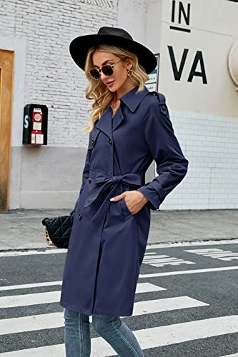 Image of Womens Long Trench Coat Double Breasted Windproof Overcoat With Belt