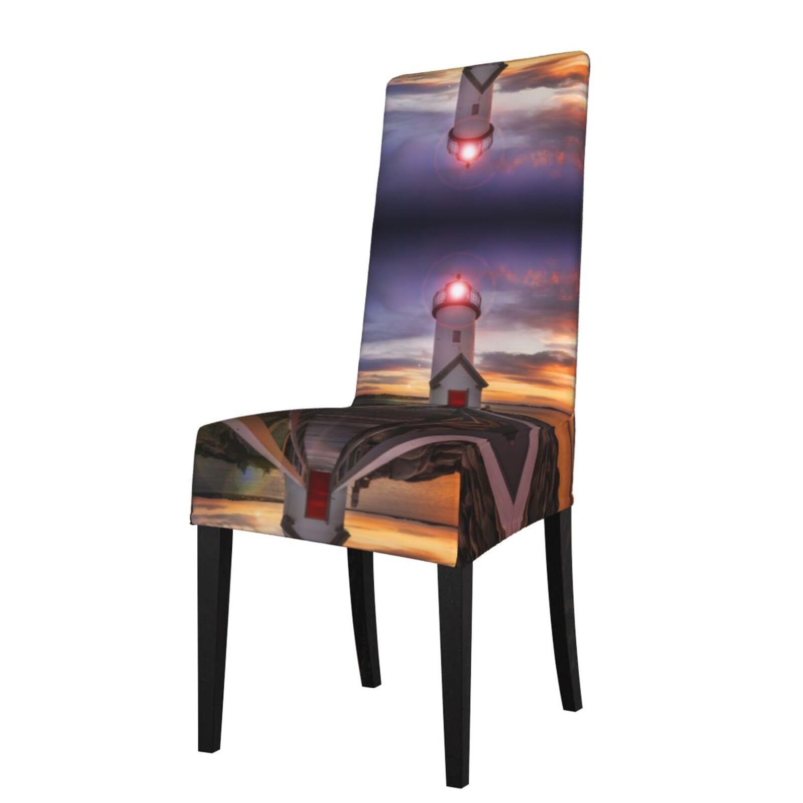 HLSBSSL Lighthouse Printed dining chair covers, wrinkle-resistant and iron-free, suitable for hotels, banquets, and conferences