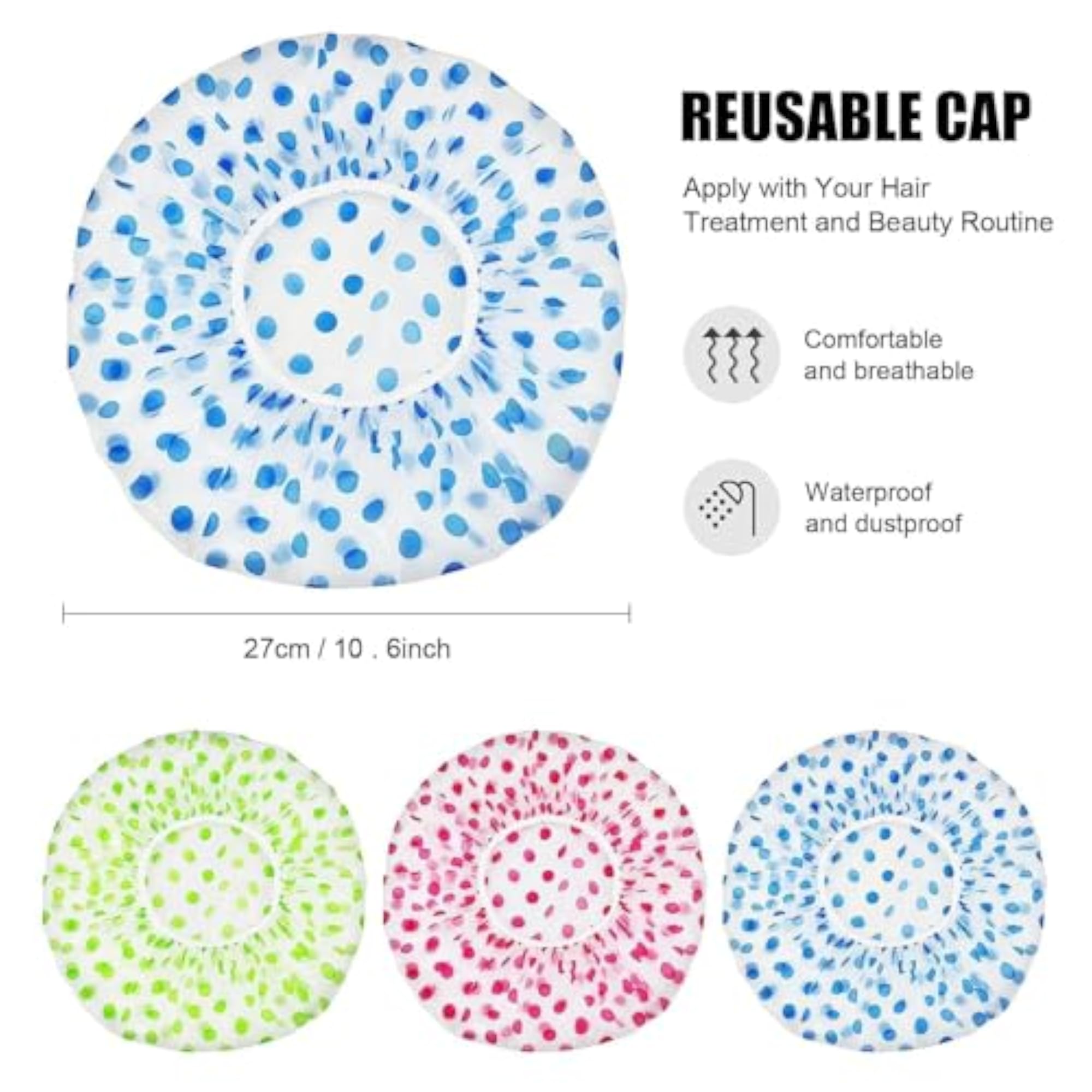 Shower Cap Set of 10 for Women, Reusable Waterproof