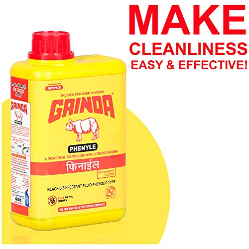 Image of GAINDA Black Disinfectant Phenyl Liquid Streak-free Surface Floor Cleaner for Hospitals, Homes, Offices & Commercial Use Ready to Use Solution Removes Dirt, Grime & Germs, 1000 ml