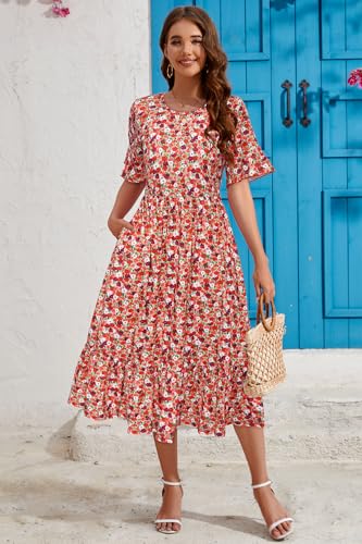 Image of STYLEWORD Womens Summer Casual Short Sleeve Flowy Midi Beach Dress