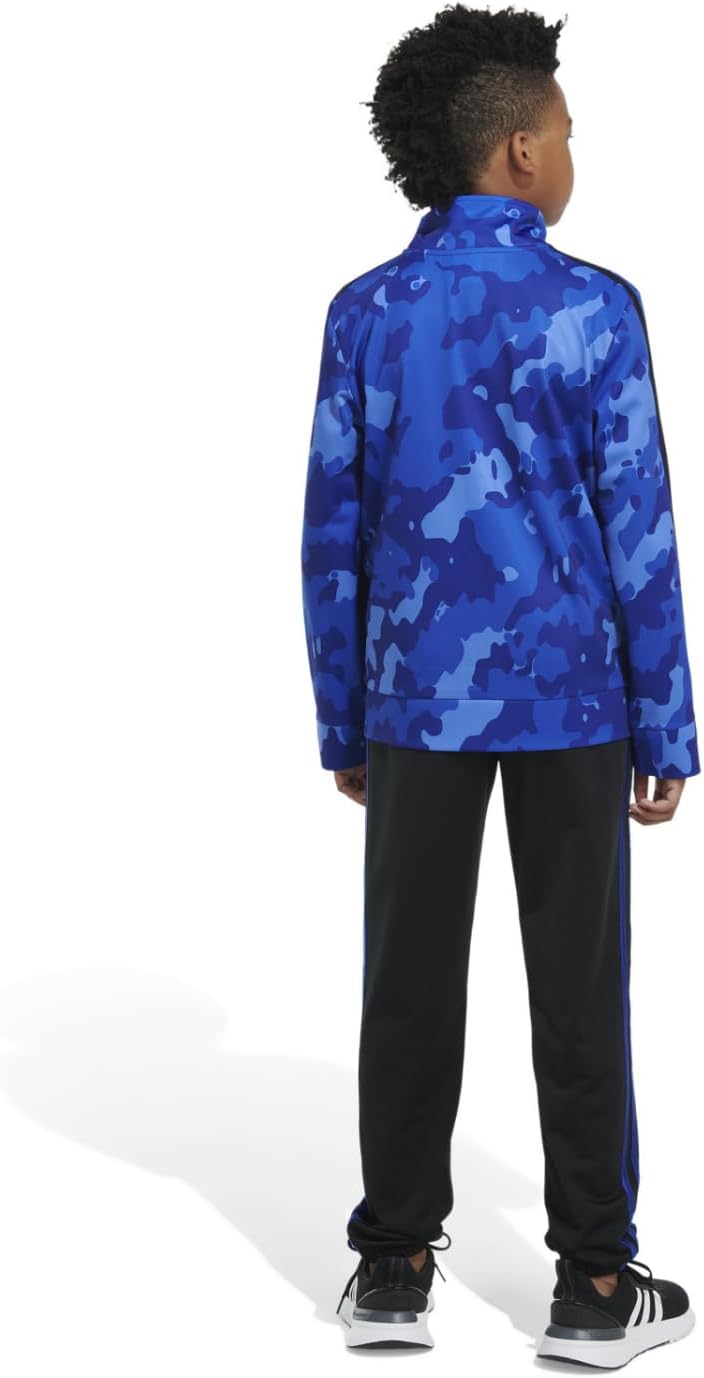 adidas Boys' Little Tricot Jacket & Pant Clothing Set, Semi Lucid Blue Camo, X-Large