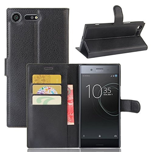 COPHONE® Etui Coque Housse de Protection Noir en Cuir pour Sony Xperia XZ Premium Etui porteufeuille Noir Haute qualité pour Sony Xperia XZ Premium