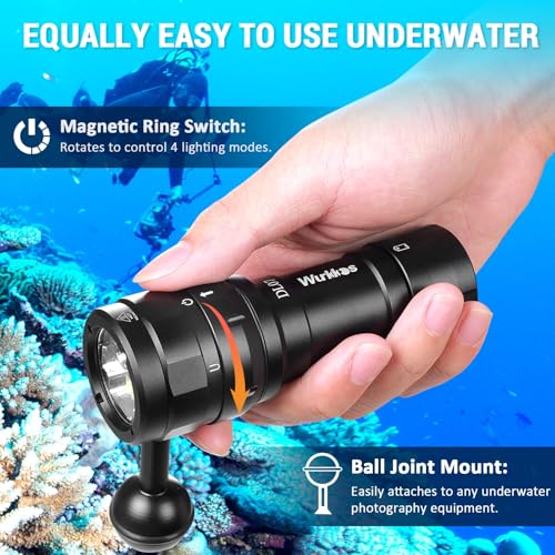 Wurkkos DL07 Diving Light, 3000 Lumens LED Underwater Photo Filling Lighting, 100m USB Rechargeable Rotary Switch With UV Red Light