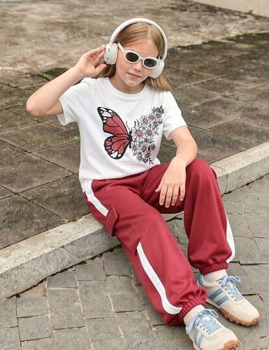 Image of Girls 2 Piece Outfit, Graphic Short Sleeve T-Shirt and Cargo Jogger Sweatpants Set, Ages 4-13