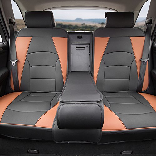 Image of FH Group Car Seat Cover for Back Seat Faux Leather - Universal Fit, Rear Seat Covers for Cars with Rear Split Bench, Car Seat Cushions, Car Interior Accessories for SUV, Sedan, Van Brown Black