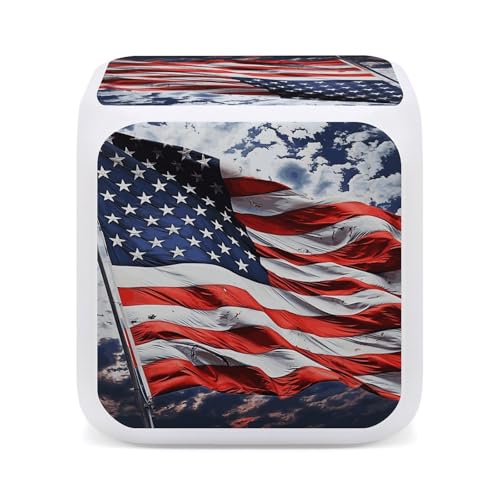 Reloj despertador bandera EE UU con luz LED de 7 colores y temperatura para mesita de noche 5
