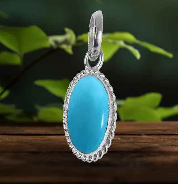 BARMUNDA gems 8.00 Ratti 8.50 Ratti Created Certified Blue Cabochon Cut Turquoise Firoza Pendant Gemstone for Men and Women - Image 2 thumbnail