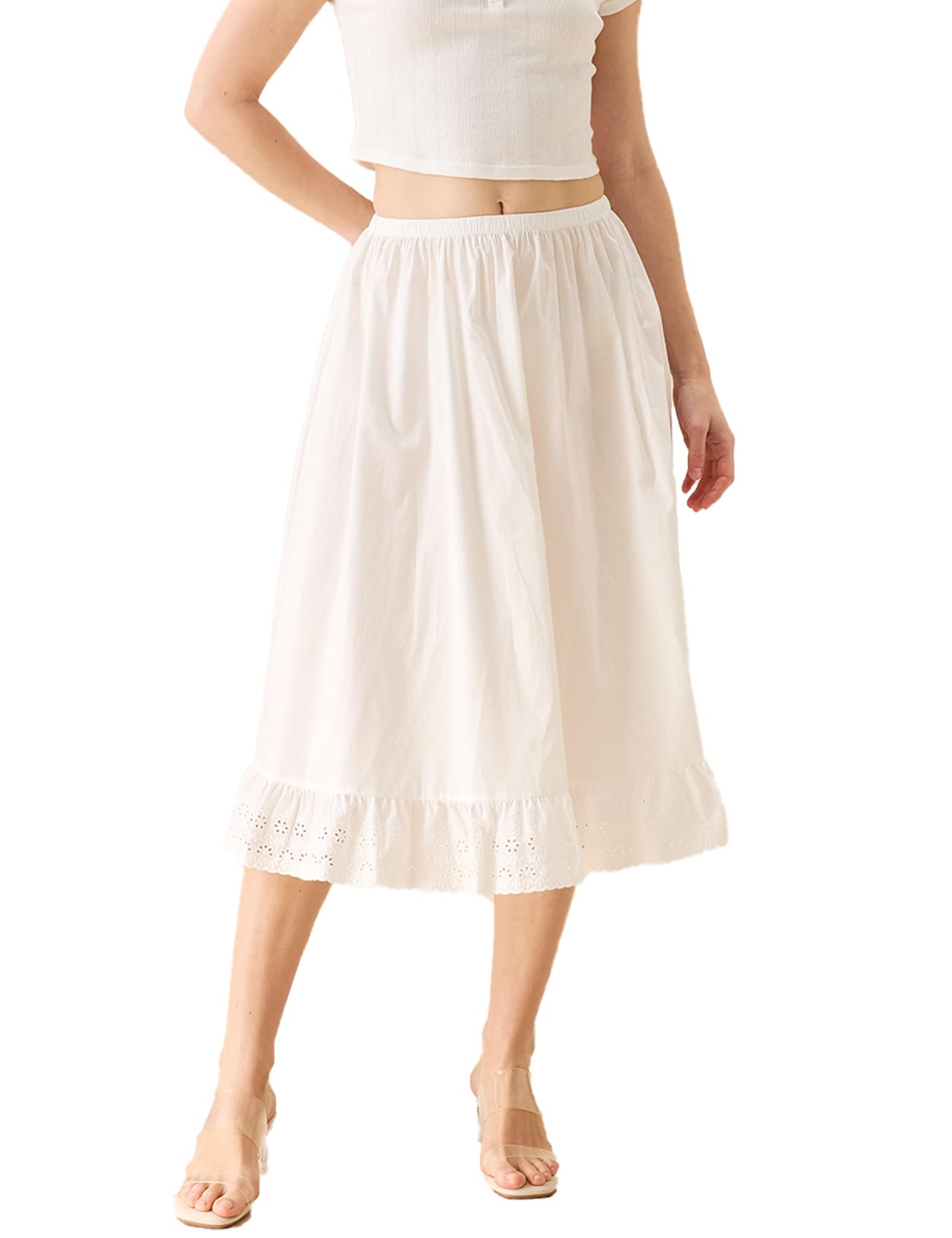 BEAUTELICATE Enagua Mujer 100% Algodón A-Line Falda Interior con Encaje en Dobladillo Volantes Antiestática para Falda Larga de Verano Vestidos