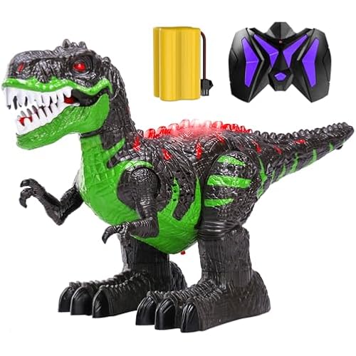 TEMI Remote Control Dinosaur Toys for Boys Ages 3-5, RC Walking Dinosaur | Electrical Dinosaur Toy with Light and Sound, Spraying, 360° Rotating, Rechargeable Battery, Birthday Gifts for Kids 4-7