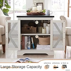 Jxqtlingmufarmhouseendtable24largesofasidetablewithchargingstationmeshbarndoorandadjustablestorageshelfrusticwoodsquarenightstandforlivingroombedroomofficewhite Urban Country Home Decor Jxqtlingmu farmhouse end table 24 large sofa side table with charging station mesh barn door and adjustable storage shelf rustic wood square nightstand for living room bedroom office white urban country home decor