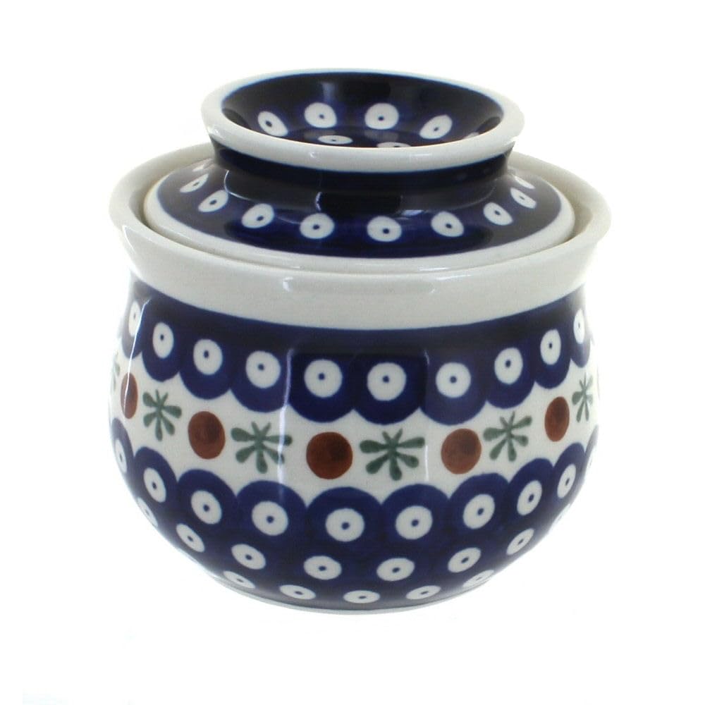 Blue Rose Polish Pottery - Blue Nature French Butter Dish - Fits 1 Stick - Butter Dish for Countertop Organization and Storage