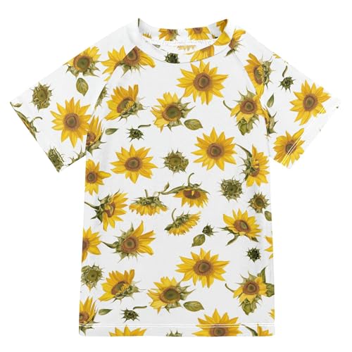 Art Sunflower White Kids Bathing Suit Sun Protection Swimwear Beach Tops 3T