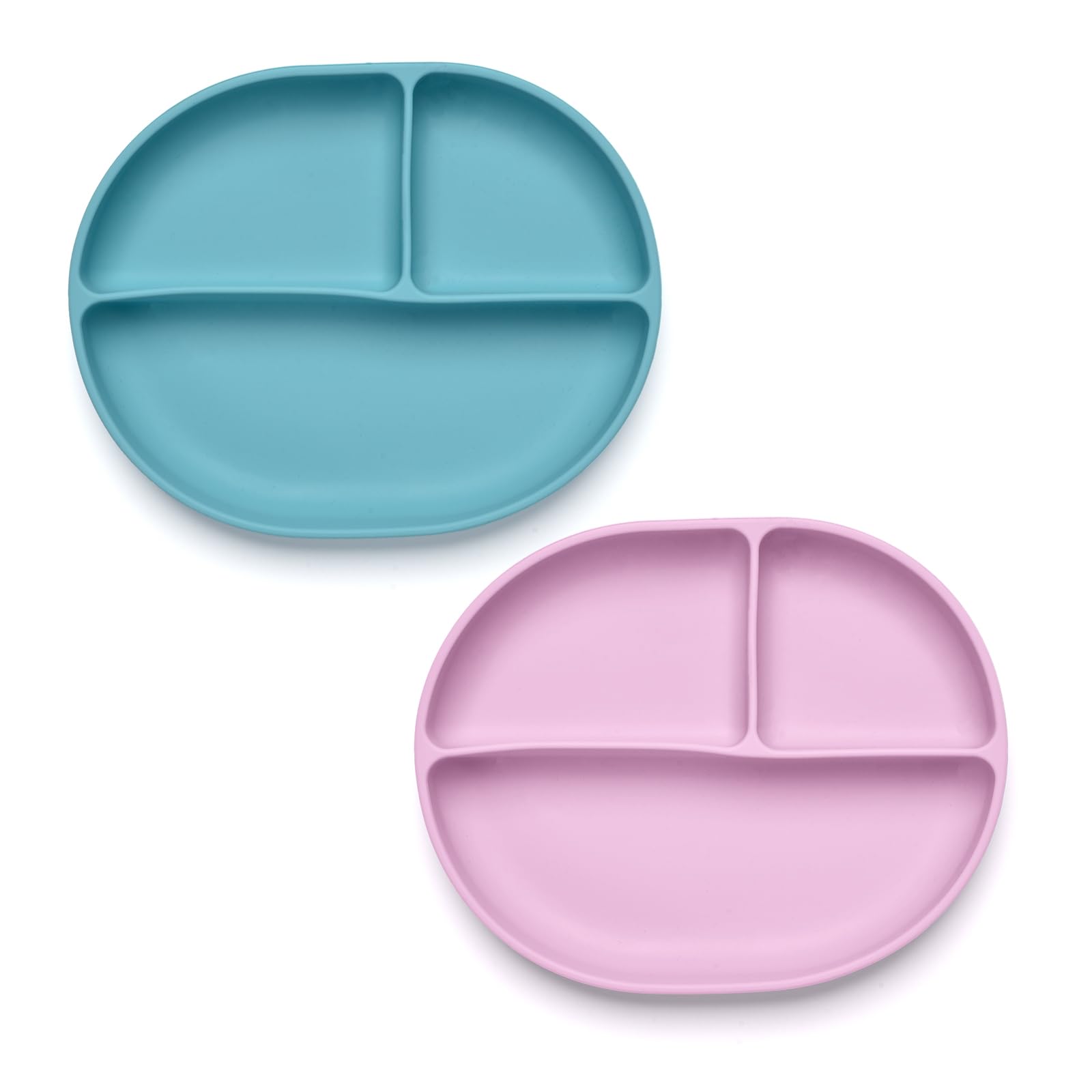 Photo 1 of Imagination Junction Silicone Plate Set, 100% food-grade silicone material, with suction cups at the bottom, Baby Led Weaning Supplies (Blue, pink)